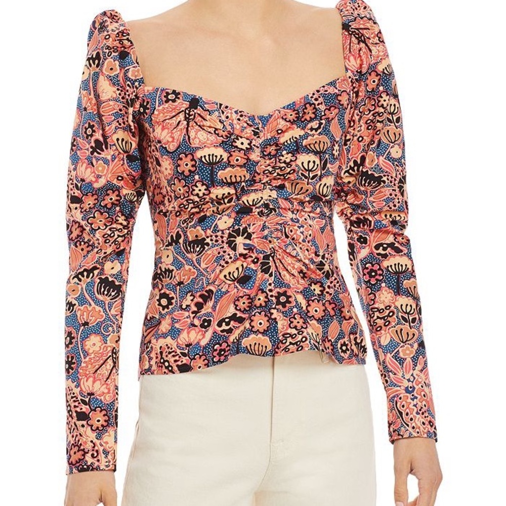 $325 A.L.C. size 2 Chandler Floral Print Top Blouse Ruched Puff Slv Smocked Back